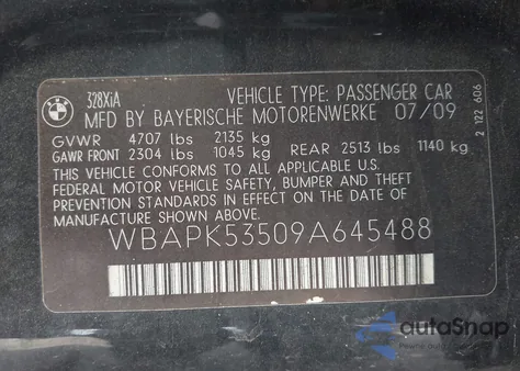 2009 BMW 328I xDrive from USA, damaged, VIN WBAPK53509A645488
